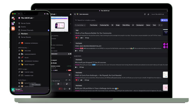 Inside ARCH Lab: channels for free courses, free resources, and questions