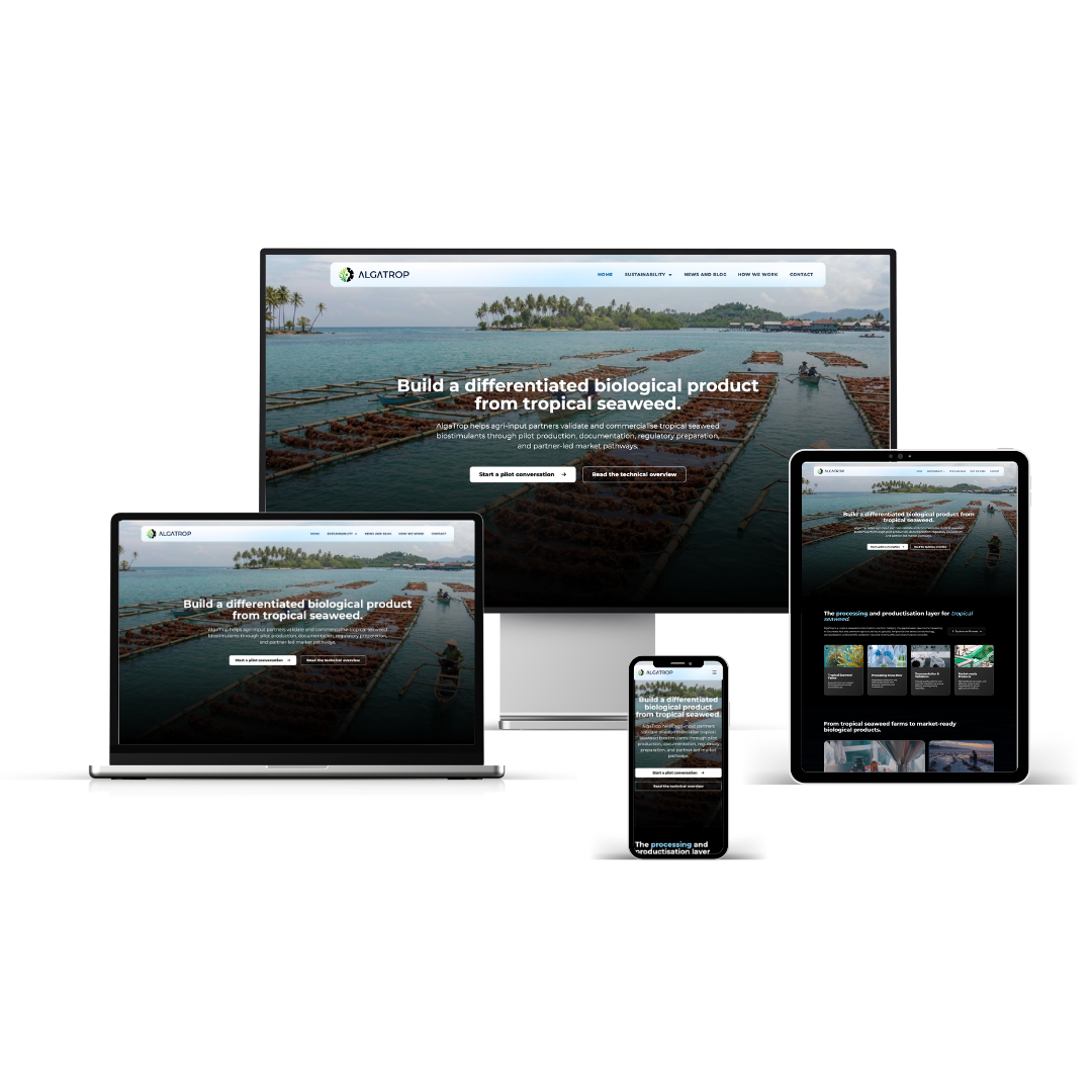 Algatrop website preview across desktop, tablet, and mobile layouts