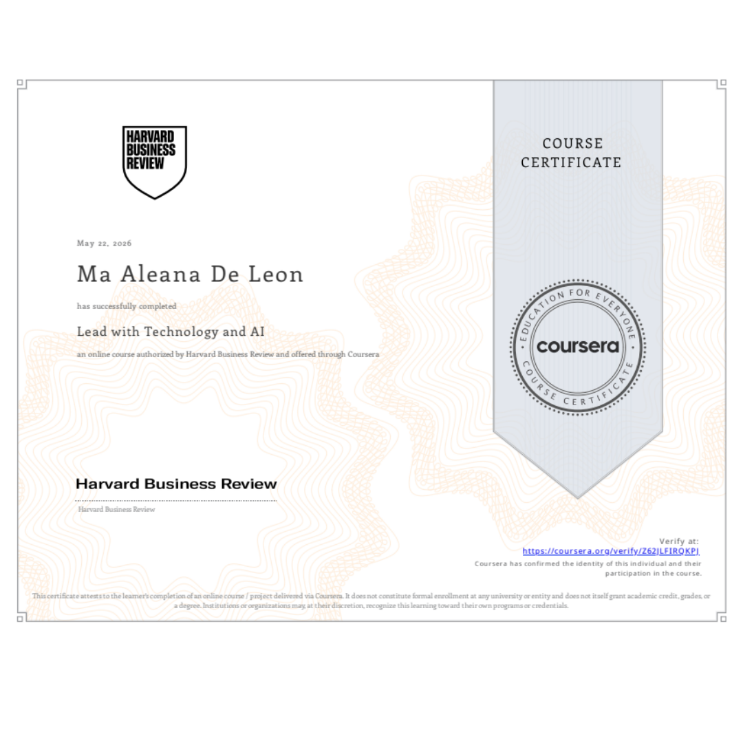 Harvard Business Review Lead with Technology and AI certificate