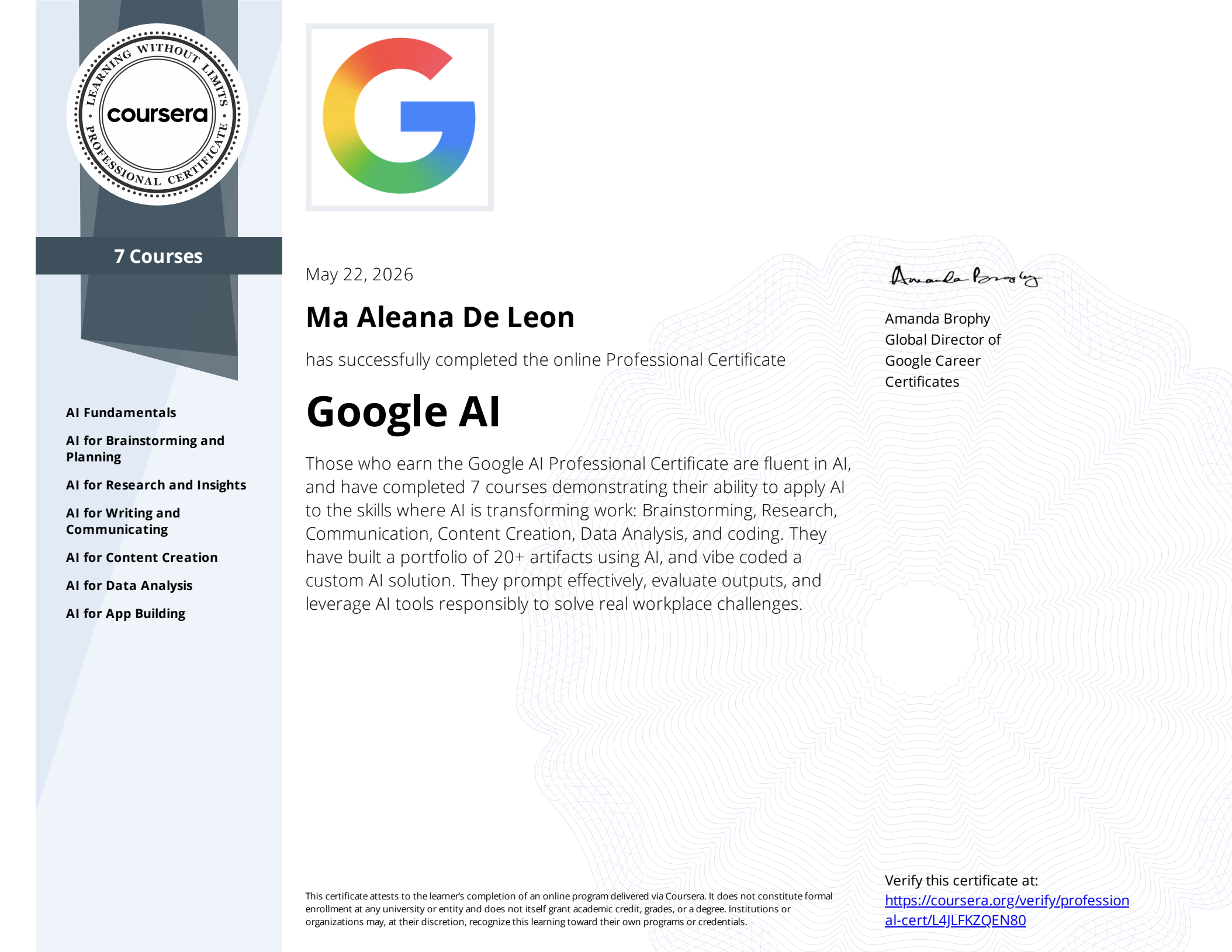 Google AI Professional certificate